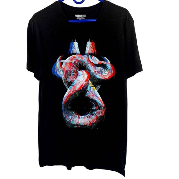 MENS WILLIAM RAST DUAL SNAKES FELT INK GRAPHIC SHIRT SIZE MEDIUM NICE - Picture 1 of 3